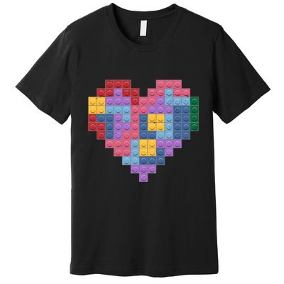 Valentines Day Blocks Pixelated Heart Bricks Premium T-Shirt