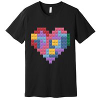 Valentines Day Blocks Pixelated Heart Bricks Premium T-Shirt