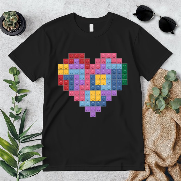 Valentines Day Blocks Pixelated Heart Bricks Premium T-Shirt