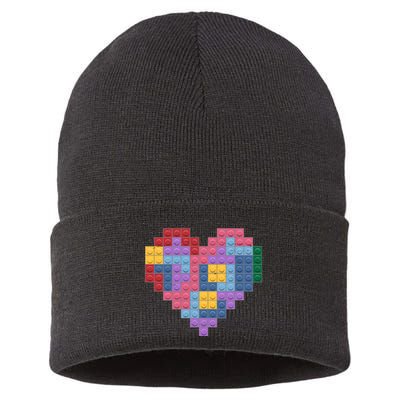 Valentines Day Blocks Pixelated Heart Bricks Sustainable Knit Beanie