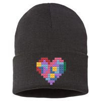 Valentines Day Blocks Pixelated Heart Bricks Sustainable Knit Beanie