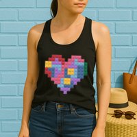 Valentines Day Blocks Pixelated Heart Bricks Womens Tank Top