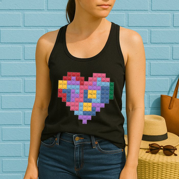 Valentines Day Blocks Pixelated Heart Bricks Womens Tank Top