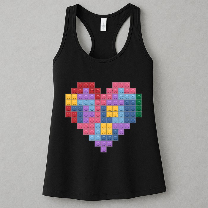 Valentines Day Blocks Pixelated Heart Bricks Womens Tank Top