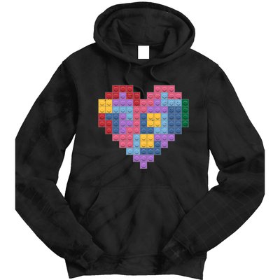 Valentines Day Blocks Pixelated Heart Bricks Tie Dye Hoodie