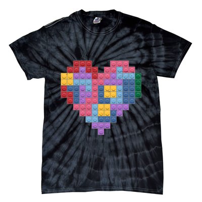 Valentines Day Blocks Pixelated Heart Bricks Tie-Dye T-Shirt