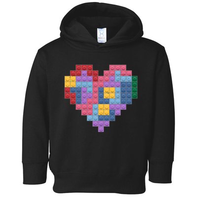 Valentines Day Blocks Pixelated Heart Bricks Toddler Hoodie