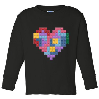Valentines Day Blocks Pixelated Heart Bricks Toddler Long Sleeve Shirt