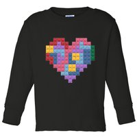 Valentines Day Blocks Pixelated Heart Bricks Toddler Long Sleeve Shirt