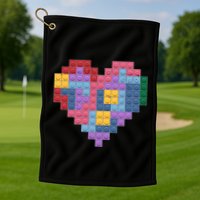 Valentines Day Blocks Pixelated Heart Bricks Golf Towel