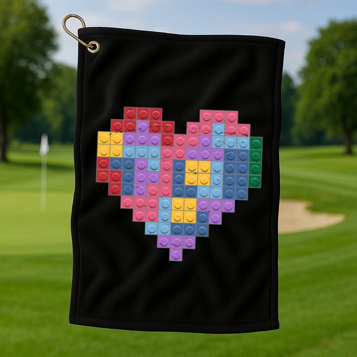 Valentines Day Blocks Pixelated Heart Bricks Golf Towel
