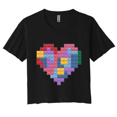 Valentines Day Blocks Pixelated Heart Bricks Crop Top