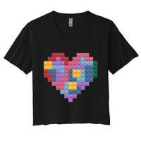 Valentines Day Blocks Pixelated Heart Bricks Crop Top