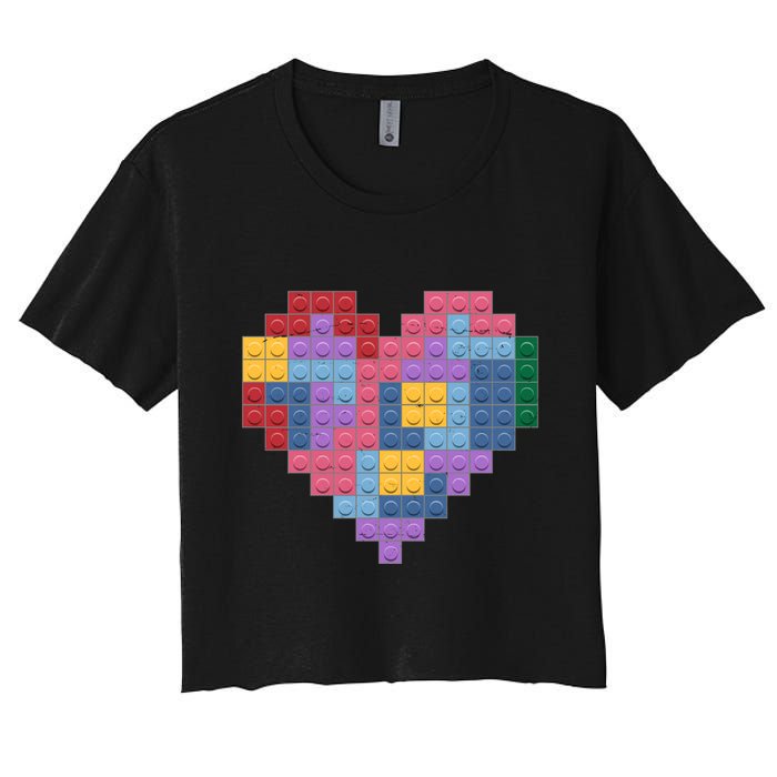 Valentines Day Blocks Pixelated Heart Bricks Crop Top