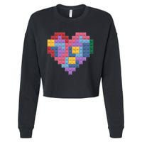 Valentines Day Blocks Pixelated Heart Bricks Cropped Pullover Crew