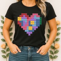 Valentines Day Blocks Pixelated Heart Bricks Womens T-Shirt
