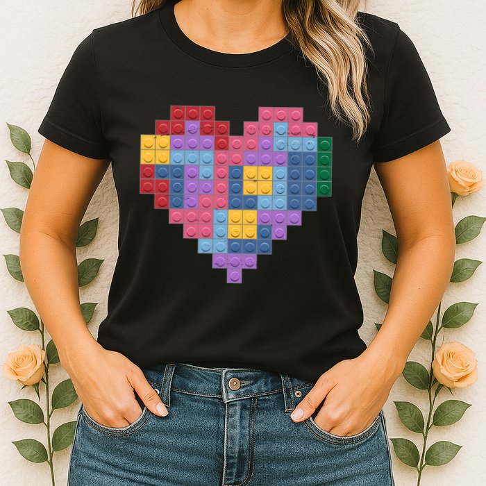 Valentines Day Blocks Pixelated Heart Bricks Womens T-Shirt