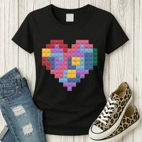 Valentines Day Blocks Pixelated Heart Bricks Womens T-Shirt
