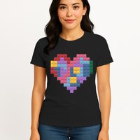 Valentines Day Blocks Pixelated Heart Bricks Womens T-Shirt