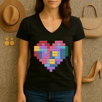 Valentines Day Blocks Pixelated Heart Bricks Women's V-Neck T-Shirt