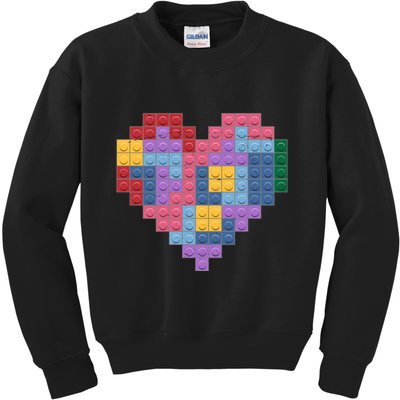 Valentines Day Blocks Pixelated Heart Bricks Kids Sweatshirt