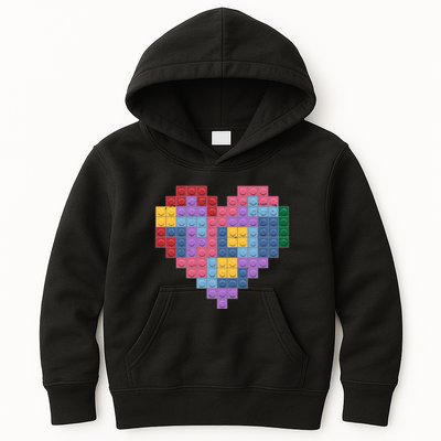 Valentines Day Blocks Pixelated Heart Bricks Kids Hoodie