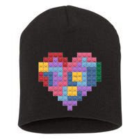 Valentines Day Blocks Pixelated Heart Bricks Short Acrylic Beanie