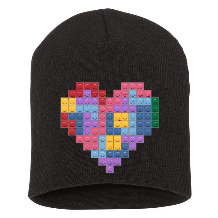 Valentines Day Blocks Pixelated Heart Bricks Short Acrylic Beanie