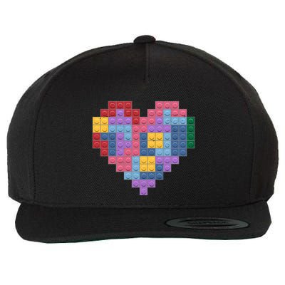 Valentines Day Blocks Pixelated Heart Bricks Wool Snapback Cap