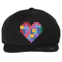 Valentines Day Blocks Pixelated Heart Bricks Wool Snapback Cap