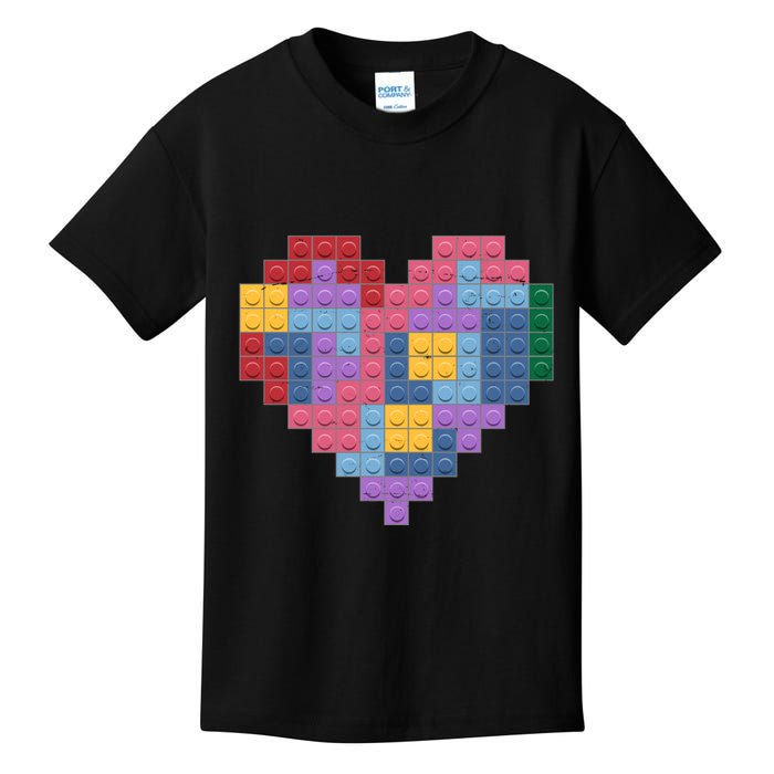 Valentines Day Blocks Pixelated Heart Bricks Kids T-Shirt