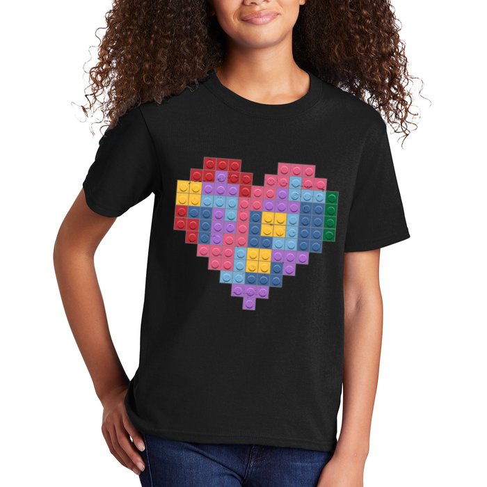 Valentines Day Blocks Pixelated Heart Bricks Kids T-Shirt