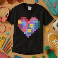 Valentines Day Blocks Pixelated Heart Bricks Kids T-Shirt
