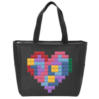 Valentines Day Blocks Pixelated Heart Bricks Zip Tote Bag