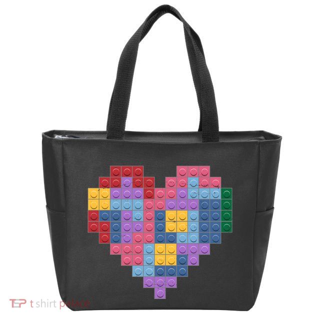 Valentines Day Blocks Pixelated Heart Bricks Zip Tote Bag