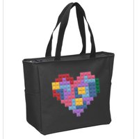 Valentines Day Blocks Pixelated Heart Bricks Zip Tote Bag