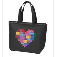 Valentines Day Blocks Pixelated Heart Bricks Zip Tote Bag