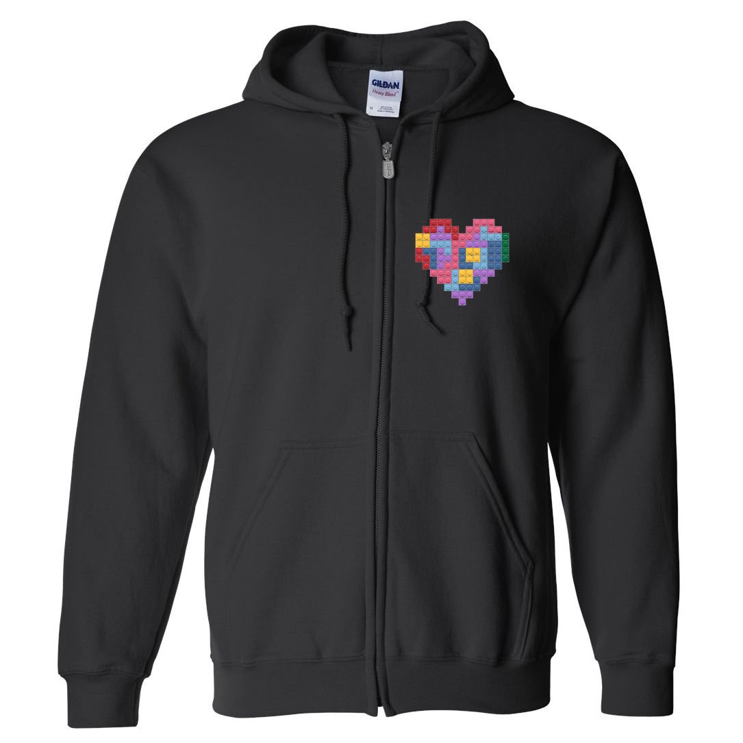 Valentines Day Blocks Pixelated Heart Bricks Full Zip Hoodie