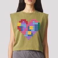 Valentines Day Blocks Pixelated Heart Bricks Garment-Dyed Women's Muscle Tee