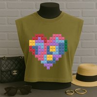 Valentines Day Blocks Pixelated Heart Bricks Garment-Dyed Women's Muscle Tee