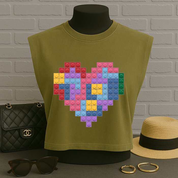 Valentines Day Blocks Pixelated Heart Bricks Garment-Dyed Women's Muscle Tee