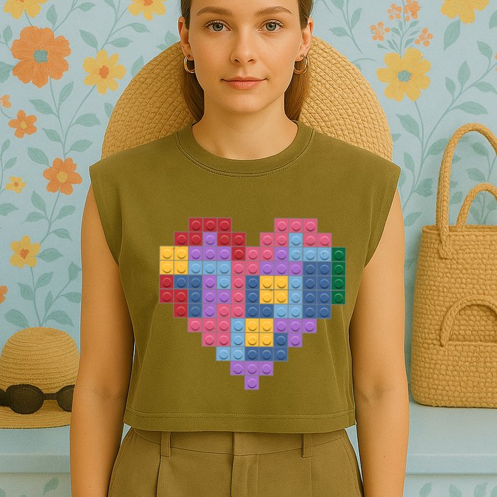 Valentines Day Blocks Pixelated Heart Bricks Garment-Dyed Women's Muscle Tee