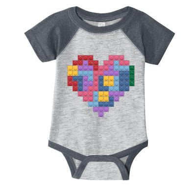 Valentines Day Blocks Pixelated Heart Bricks Infant Baby Jersey Bodysuit