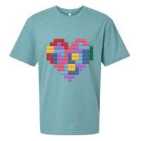 Valentines Day Blocks Pixelated Heart Bricks Sueded Cloud Jersey T-Shirt