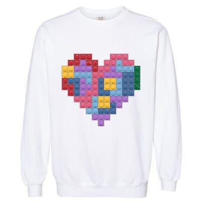 Valentines Day Blocks Pixelated Heart Bricks Garment-Dyed Sweatshirt