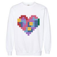 Valentines Day Blocks Pixelated Heart Bricks Garment-Dyed Sweatshirt