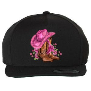 Valentines Day Boots Cow Hat And Roses Valentines Day Gift Wool Snapback Cap