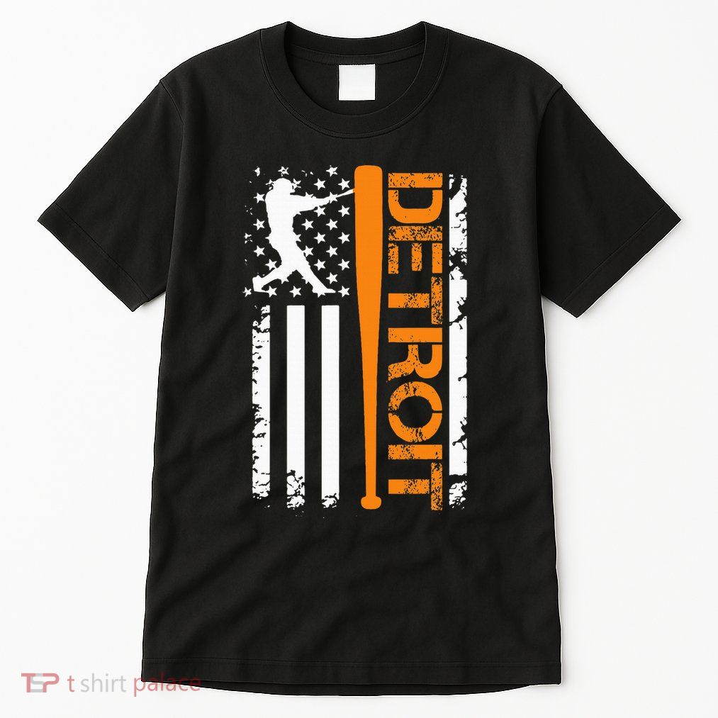 Vintage Detroit Baseball American Us Flag Tall T-Shirt