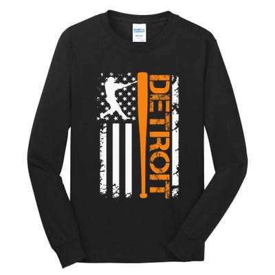 Vintage Detroit Baseball American Us Flag Tall Long Sleeve T-Shirt