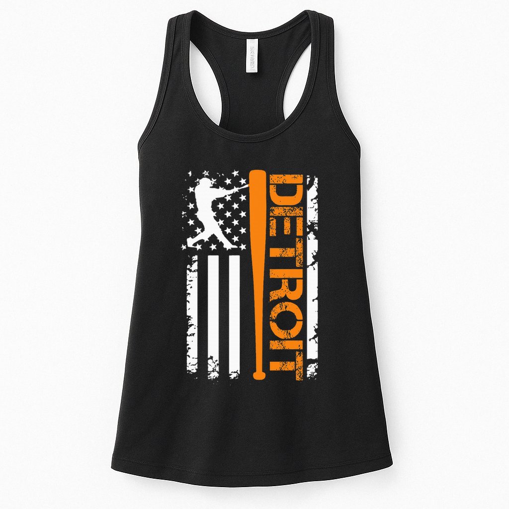 Vintage Detroit Baseball American Us Flag Womens Tank Top